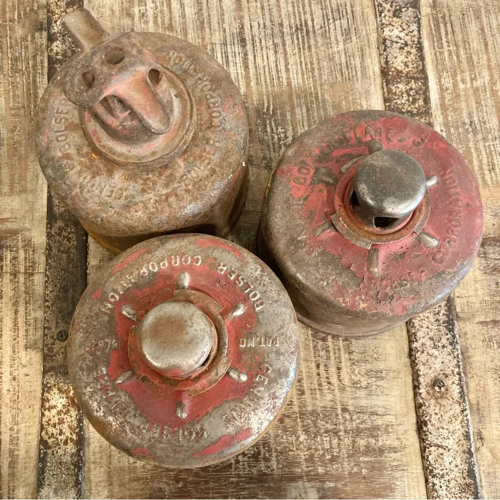 3 Vintage Bolser Corporation Roadside Flares Rusty Metal Decor Stackable